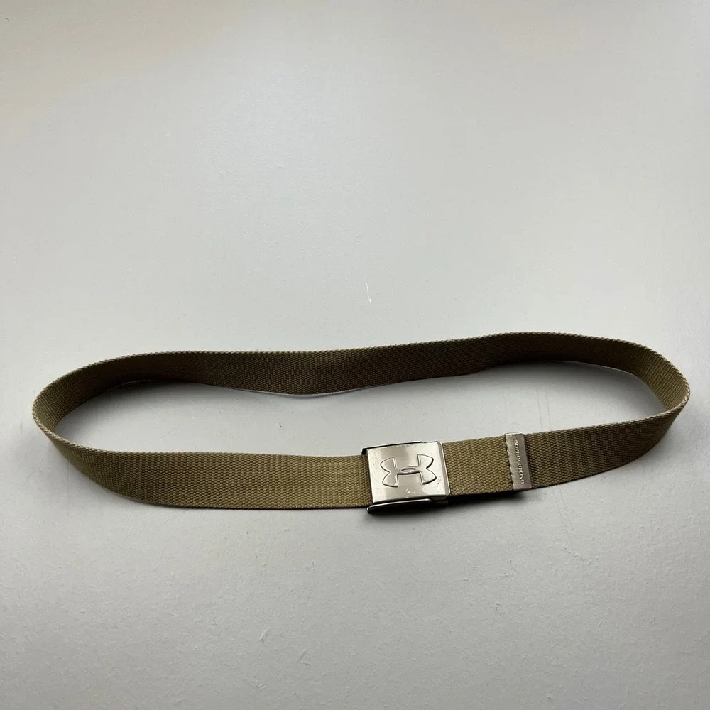 Under Armour Webbed Belt Mens One Size Tan Khaki Canvas Logo Buckle Golf